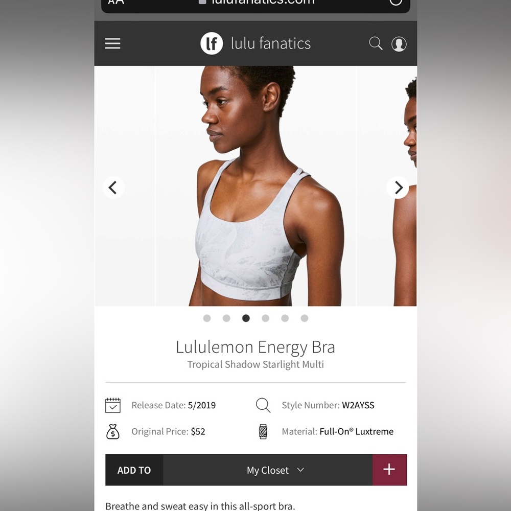 Lululemon Energy Bra size 4